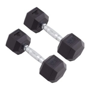 Body Sport Rubber Encased Hex Dumbbell - Set of Two - Black/Metal - 12.5 Pounds