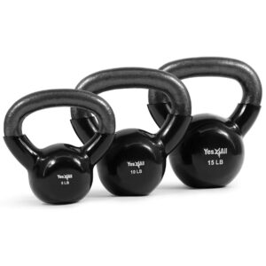 Yes4All Kettlebell, Vinyl Coated Kettlebell Cast Iron Sets with Stable Flat Bottom
